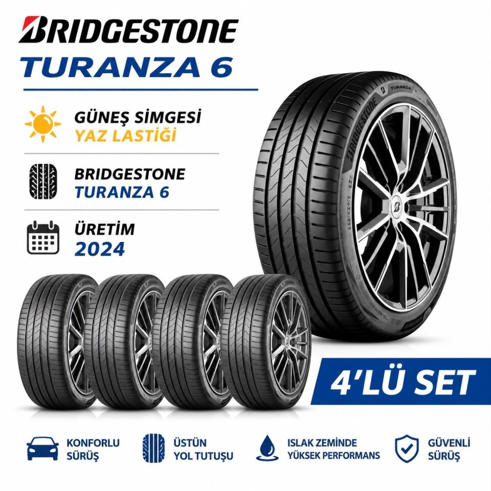 (4'lü Set) 225/45R17 94Y XL TURANZA 6 Yaz Lastiği (elektrikli/hibrit uyumlu) (Üretim 2024)